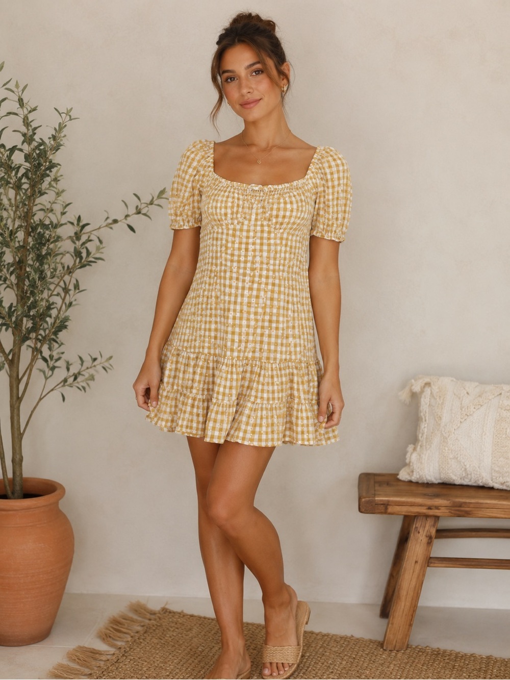 Petal + Pup Yellow Gingham & Daisy Sz 8 Cottagecore Smocked Dress -M ✨